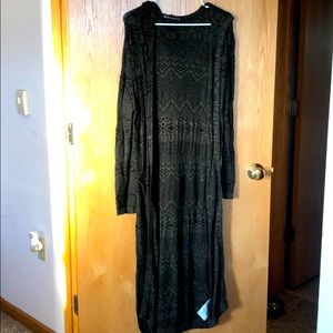 Knitted floor length green and black cardigan